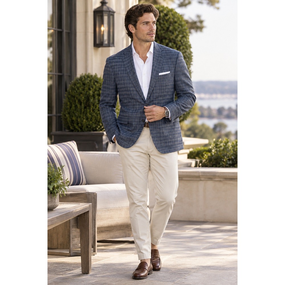 Peter Millar Sport Coat Mens 46R Blue Plaid 100% Wool 2 Button Blazer Canada